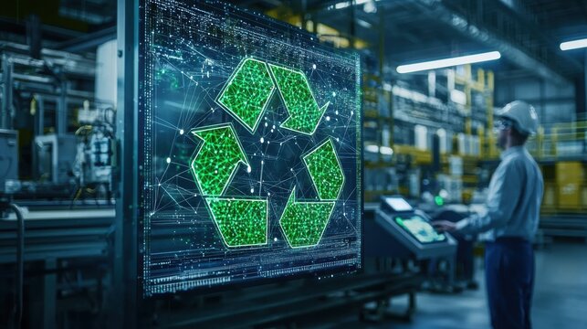 Industrial digital recycling symbol futuristic technology