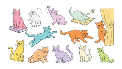 Obraz premium Whimsical Cats: A collection of charming and colorful cats, each with a unique pose and personality, bringing a sense of joy and playfulness to the scene.
