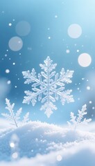 Beautiful Snowflake on Snow Background Winter Season