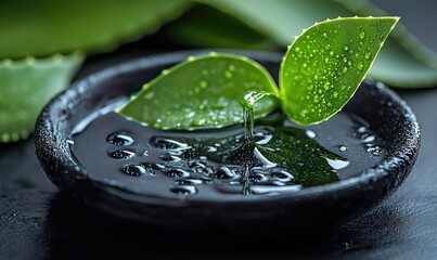 Close-up of aloe vera leaves with water droplets