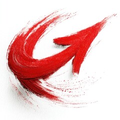 A vibrant red arrow, painted with dynamic brushstrokes, curves upwards, suggesting growth and progress against a stark white background