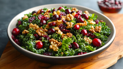 Cranberry Walnut Kale Salad Recipe Photography: Vibrant Food Photograph for Culinary Use