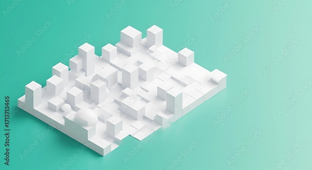 Poster isometric view of white cubes on a gradient background