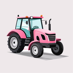 Pink Tractor Isolated on White Background with Modern Farm Equipment Design