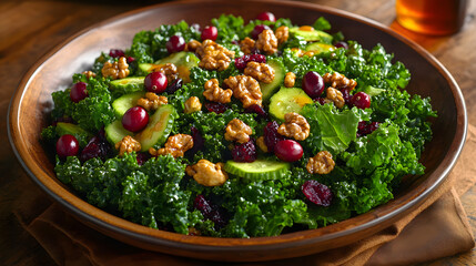 Kale Salad with Cranberries, Walnuts, and Cucumbers