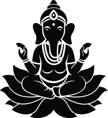 Lord ganesha seated on a lotus flower in a spiritual illustration