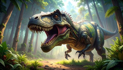 Dinosaur in a lush forest