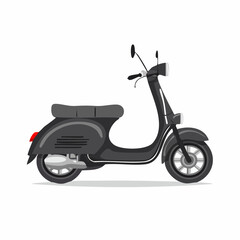 Obraz premium Black vintage scooter parked on white background showcasing its classic style and retro charm, evoking a sense of freedom and nostalgia.