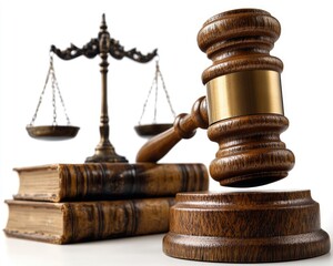 Legal scales and gavel on old books