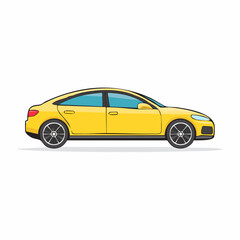 Yellow sedan parked on a white surface showcasing its sleek profile and modern aesthetic in a clean, minimalist style.