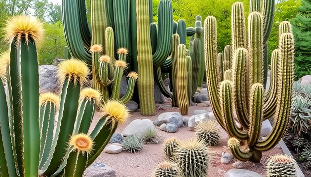Cactus Gardens with Desert Themes Evoking the beauty of arid env