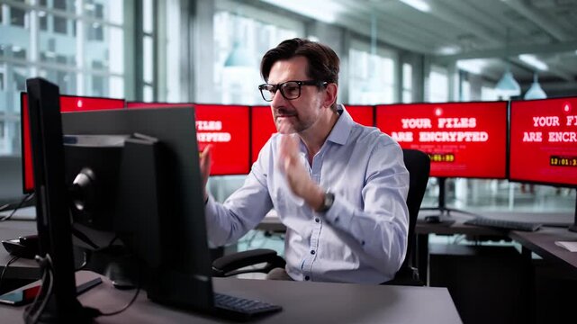 Ransomware Malware Attack. Business Computer Hacked