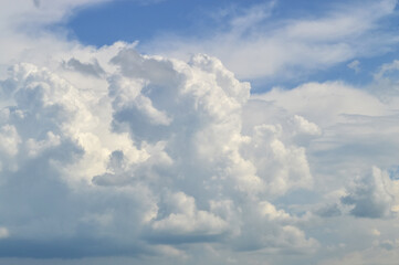 White cotton clouds on a background of blue sky.