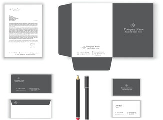 corporate modern stationery set design template. letterhead envelope , business card ,file folder with bleed .stationary set vector design letterhead, visiting card, envelop, folder