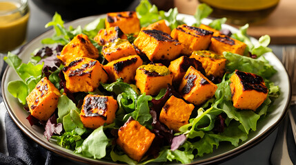 Roasted Sweet Potato and Mixed Greens Salad