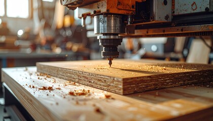Woodworking Machine Carving Wood Plank.