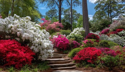 Fototapeta premium Flowering azalea garden path