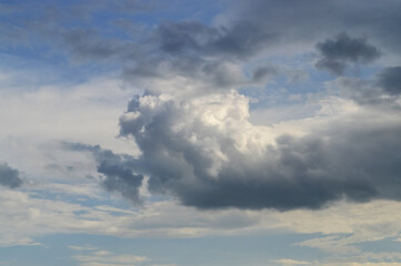 White cotton clouds on a background of blue sky.