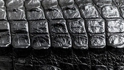 Close-up view of black crocodile leather texture