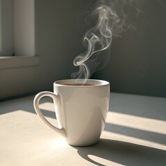 A steaming hot cup of black coffee sits on a white saucer