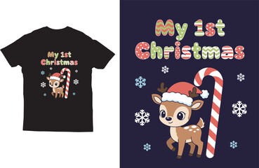 Cute Reindeer 'My 1st Christmas' T-Shirt Design