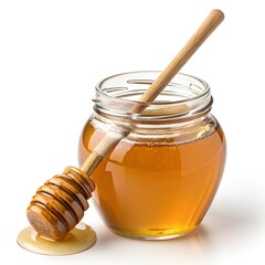 jar of honey with wooden dipper