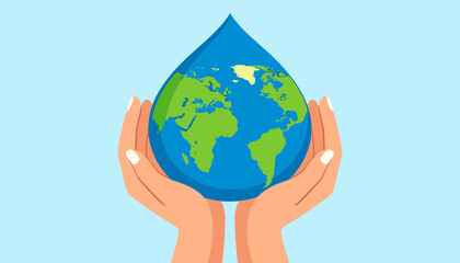 Hands Holding Globe Water Drop Design