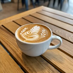 cup of coffee on wooden table