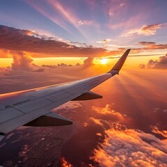 airplane in the sky at sunset