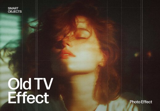 Retro CRT TV Photo Effect with Scanlines and Glitch Texture, Vintage VHS Look Template