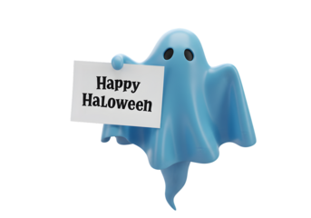 Cute Halloween Ghost: 3D Render of a Friendly Spooky Figure Saying Happy Halloween