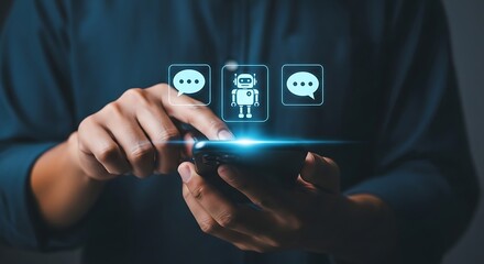 AI chatbot technology concept man using smartphone with robot icon