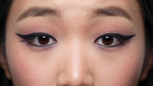 Close-up portrait of a person with dramatic eye makeup