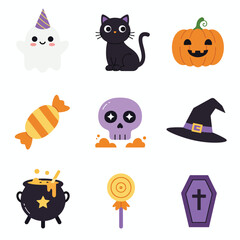 Adorable Halloween Icons Collection for Festive Decorations.