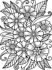 Flowers coloring pages for adults and kids 