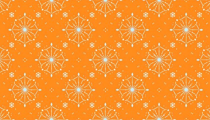 An eye-catching orange background features a repeating pattern of intricate white floral designs, creating a visually appealing and harmonious composition.