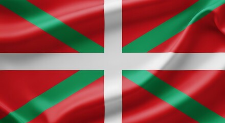 Fototapeta premium Basque Flag with Red Green and White Colors Waving in Wind