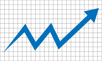 Blue arrow trending upwards on a grid isolated on transparent background
