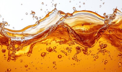 Close-up of orange liquid splashing and flowing