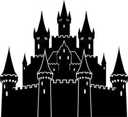Obraz premium Majestic castle silhouette illustration for fantasy, history, and fairytale designs