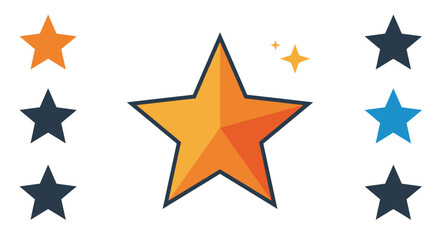 Obraz premium A collection of stylized stars in various colors and sizes, with a prominent central golden star.