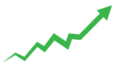 Green arrow graph showing upward trend isolated on transparent background
