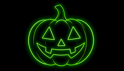 Green neon outline of a jackolantern on a black background