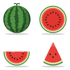 Fresh Watermelon Slices and Whole Fruit Illustration.