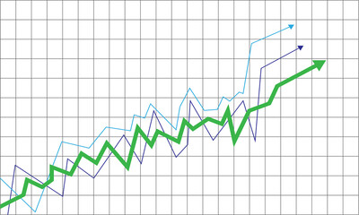 Upward trending graph with multiple lines isolated on transparent background