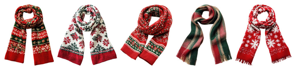 PNG Festive winter scarves collection, element set on transparent background