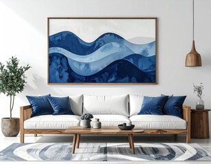 Modern abstract art on wall above sofa