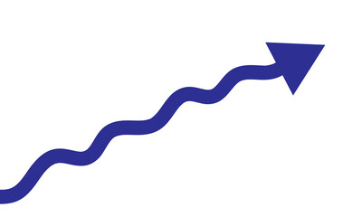 Blue wavy arrow pointing up and right isolated on transparent background