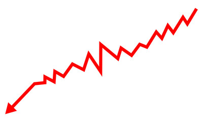 Red jagged arrow pointing down isolated on transparent background