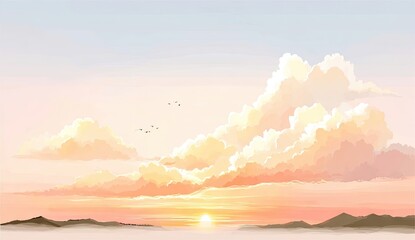 Pastel sunset sky with fluffy clouds